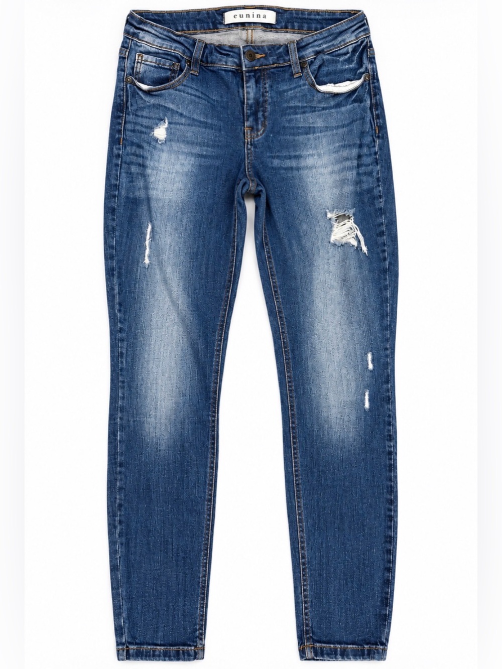 Eunina Women’s Size 30 Mid Rise Destroyed Skinny Jeans Distressed Stretch